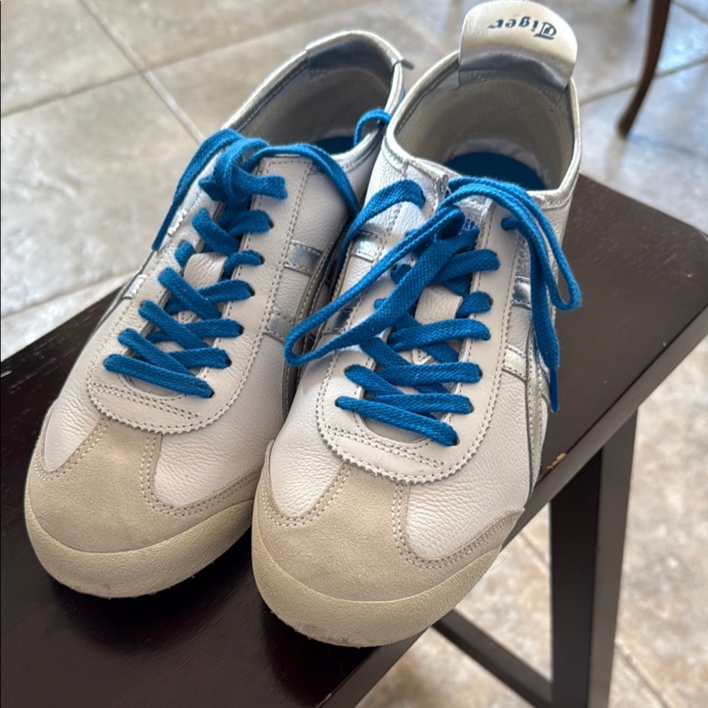 Onitsuka Tiger by Asics White and Blue Retro Sneakers